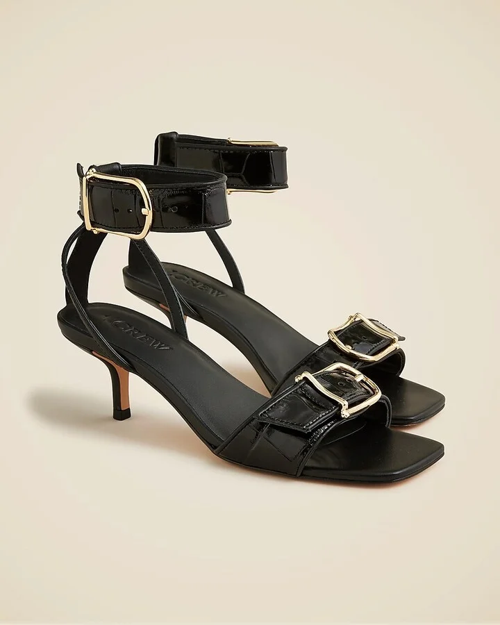 Krista kitten-heel sandals in Italian croc-embossed leather