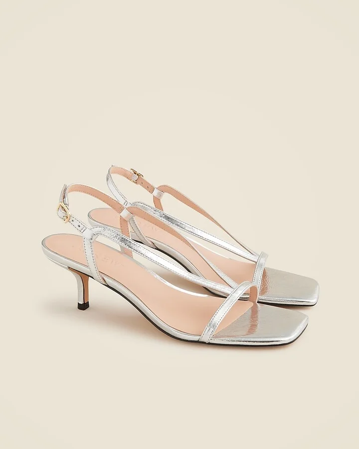 Krista slingback kitten-heel sandals in metallic leather