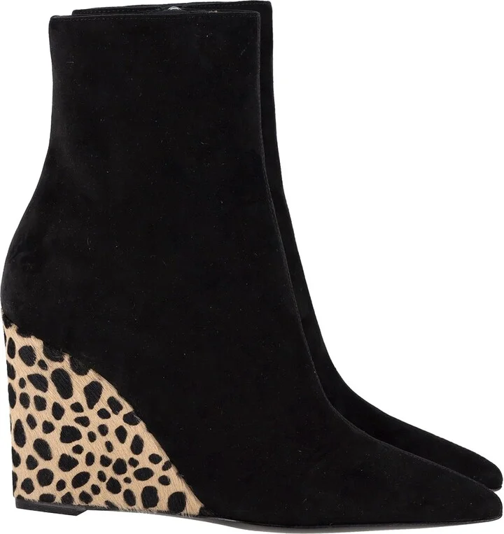 Kristen Leopard Heel Ankle Boots in Black Suede