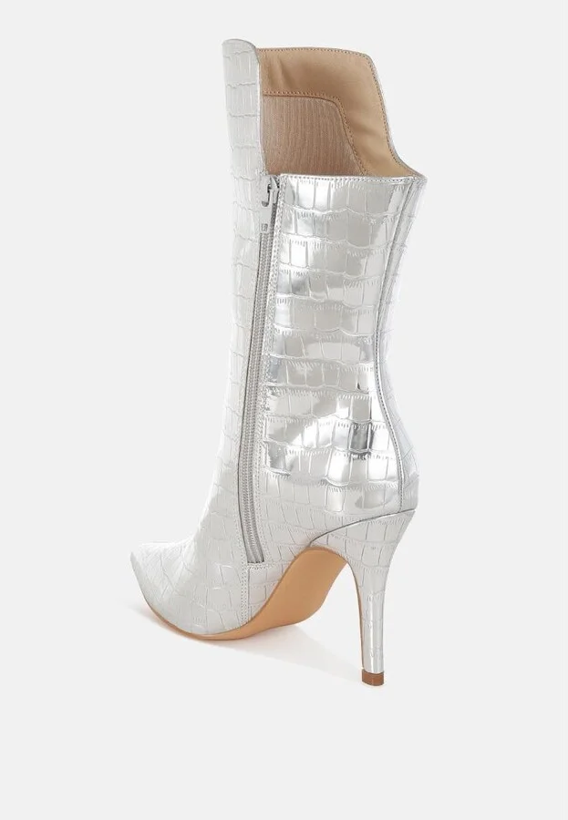 Kultrus Croco Stiletto Heel Mid-Calf Boots - Image 2