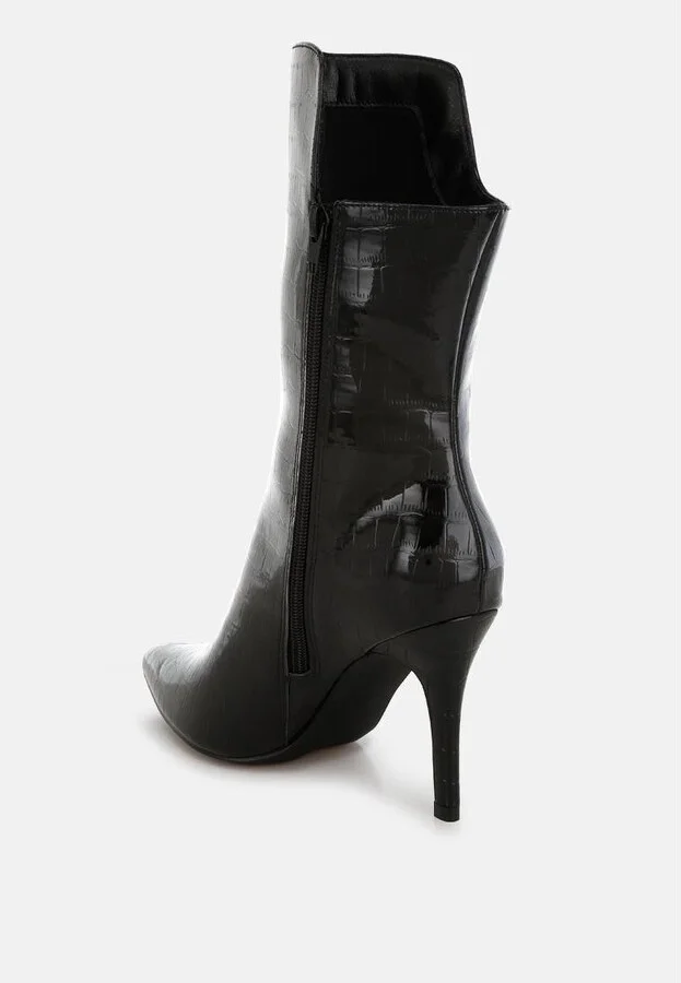 Kultrus Croco Stiletto Heel Mid-Calf Boots - Image 4