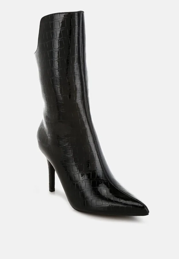 Kultrus Croco Stiletto Heel Mid-Calf Boots - Image 5
