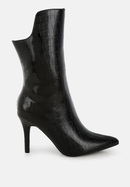 Kultrus Croco Stiletto Heel Mid-Calf Boots Women - Image 3