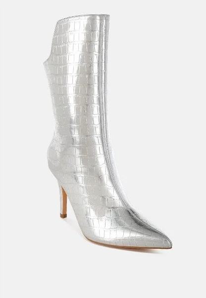 Kultrus Croco Stiletto Heel Mid-Calf Boots Women