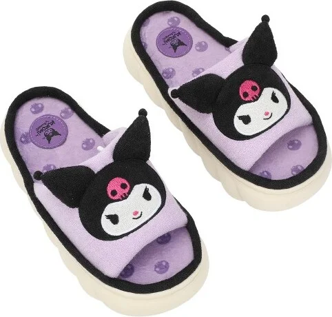 Kuromi 3D Character Face Art Women's Purple Open-Toed Slide Slippers-Small