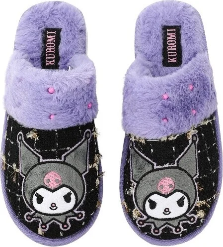 Kuromi Character & Rhinestones Women’s Black Tweed Mules-Large