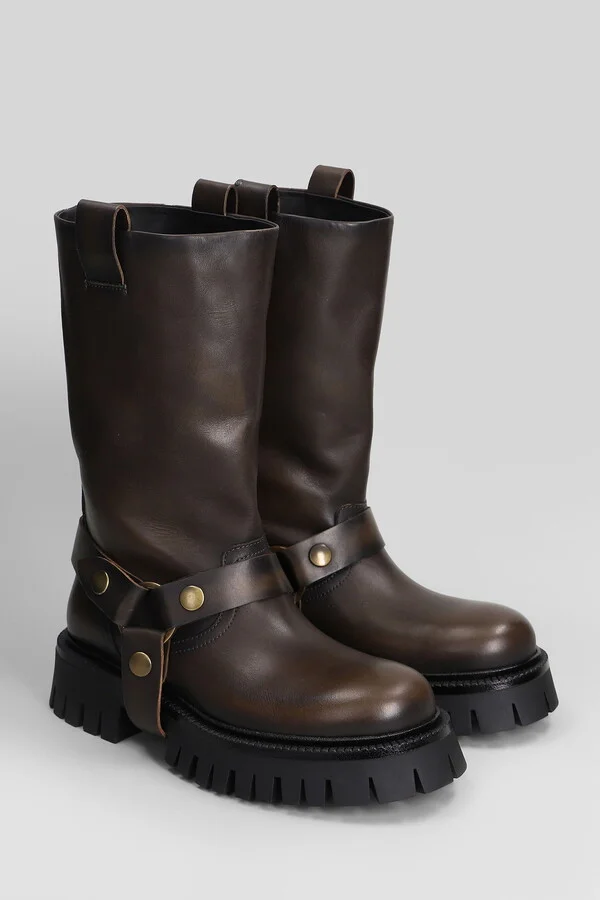 Kurt Chunky Low Heels Ankle Boots In Brown Leather - Image 2