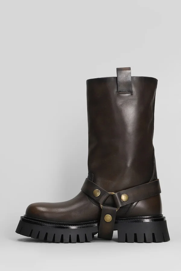 Kurt Chunky Low Heels Ankle Boots In Brown Leather - Image 3