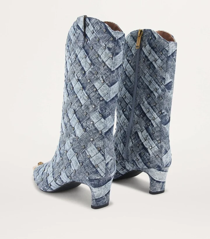 Kurt Geiger London Denim Crystal-Embellished Regent Boots - Image 2