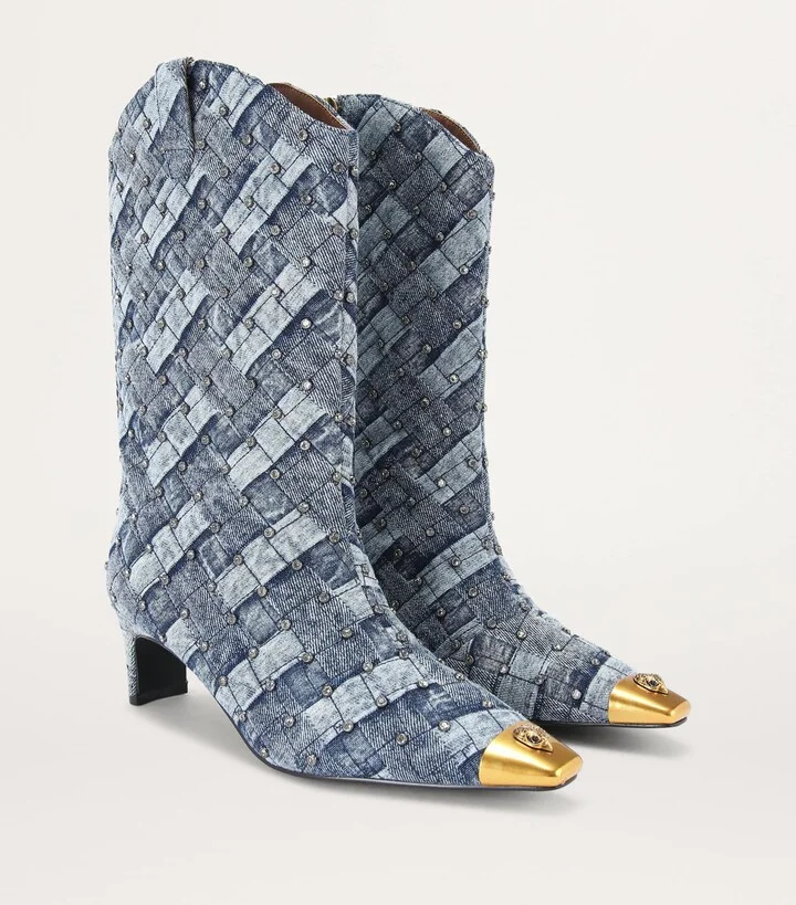 Kurt Geiger London Denim Crystal-Embellished Regent Boots - Image 3