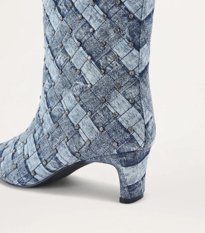 Kurt Geiger London Denim Crystal-Embellished Regent Boots - Image 4