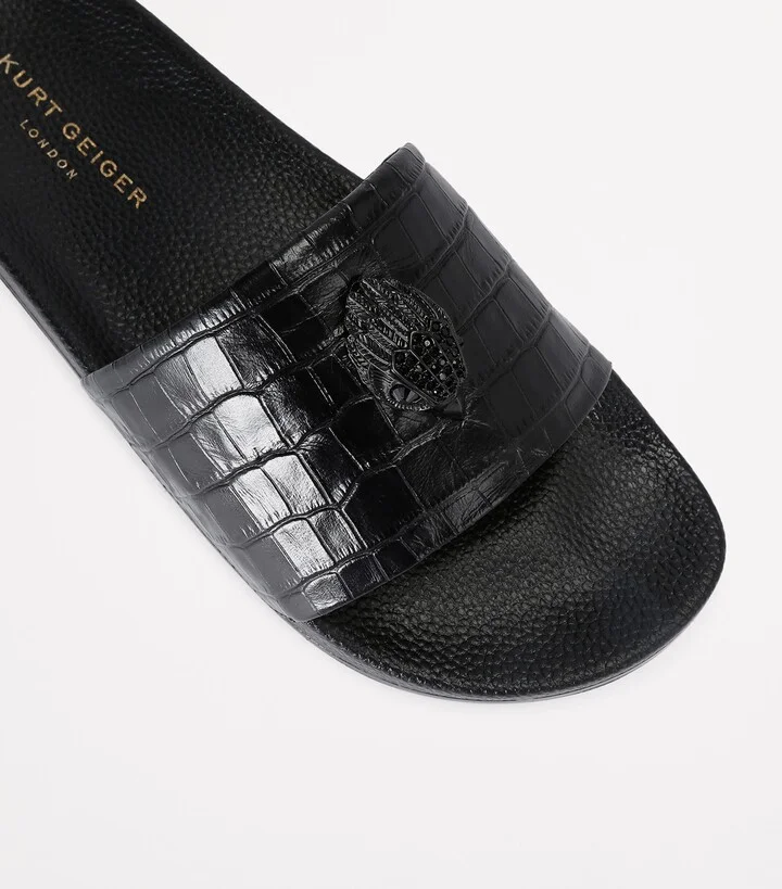 Kurt Geiger London Leather Croc-Embossed Eagle Slides - Image 3