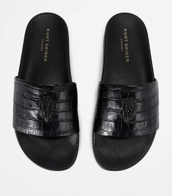 Kurt Geiger London Leather Croc-Embossed Eagle Slides - Image 4