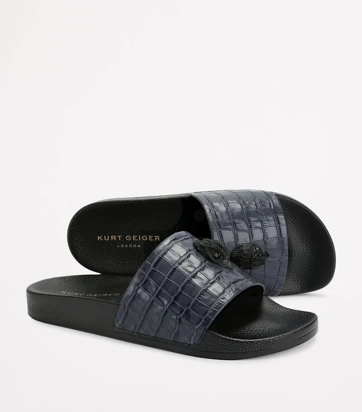 Kurt Geiger London Leather Croc-Embossed Eagle Slides - Image 2