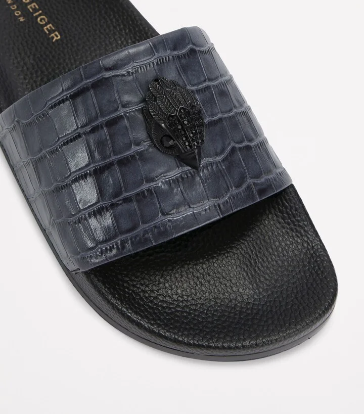 Kurt Geiger London Leather Croc-Embossed Eagle Slides - Image 3