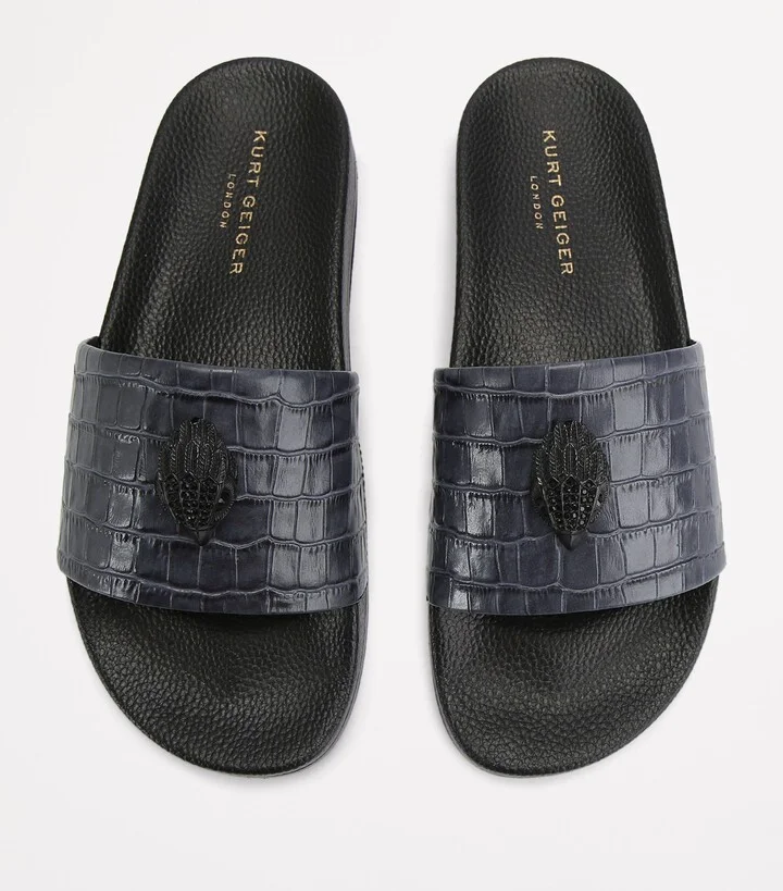 Kurt Geiger London Leather Croc-Embossed Eagle Slides - Image 4