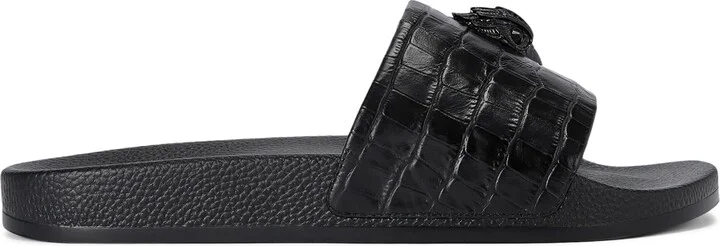 Kurt Geiger London Leather Croc-Embossed Eagle Slides