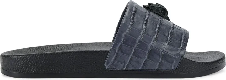Kurt Geiger London Leather Croc-Embossed Eagle Slides