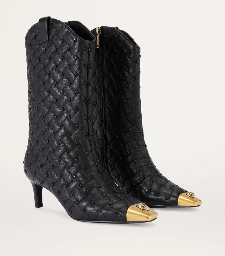 Kurt Geiger London Leather Cyrstal Embellished Regent Boots 65 - Image 4