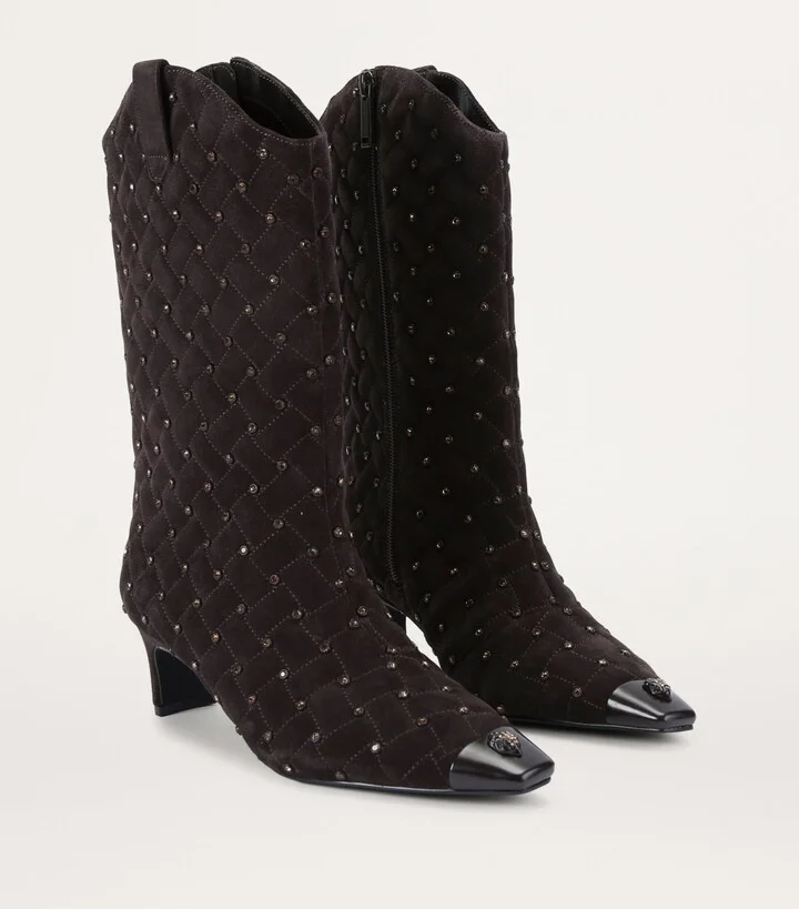 Kurt Geiger London Leather Cyrstal Embellished Regent Boots - Image 3