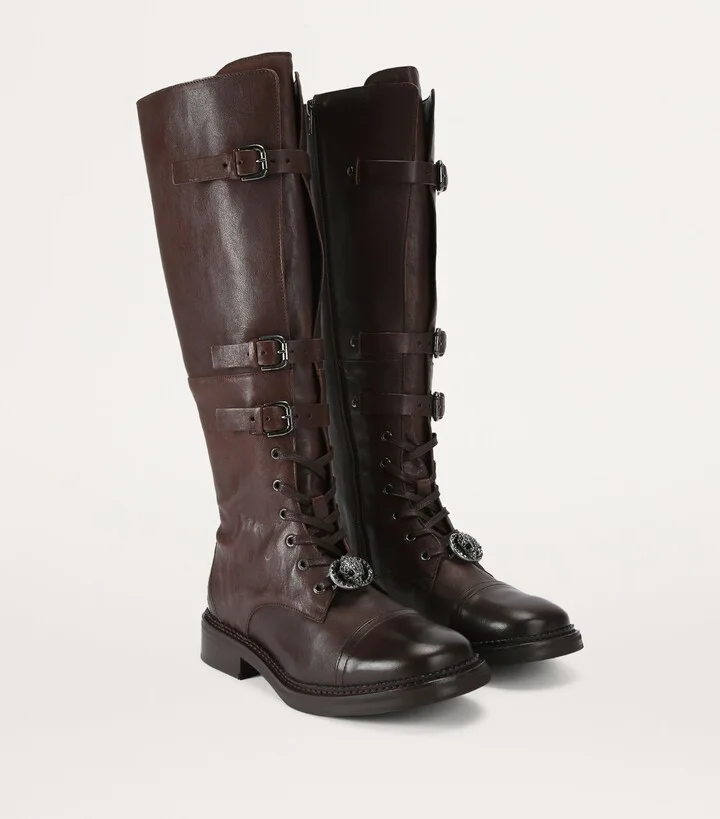 Kurt Geiger London Leather Monument Strap Knee-High Boots - Image 4