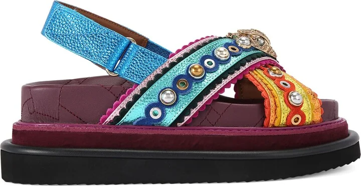 Kurt Geiger London Leather Orson Cross Scallop Sandals
