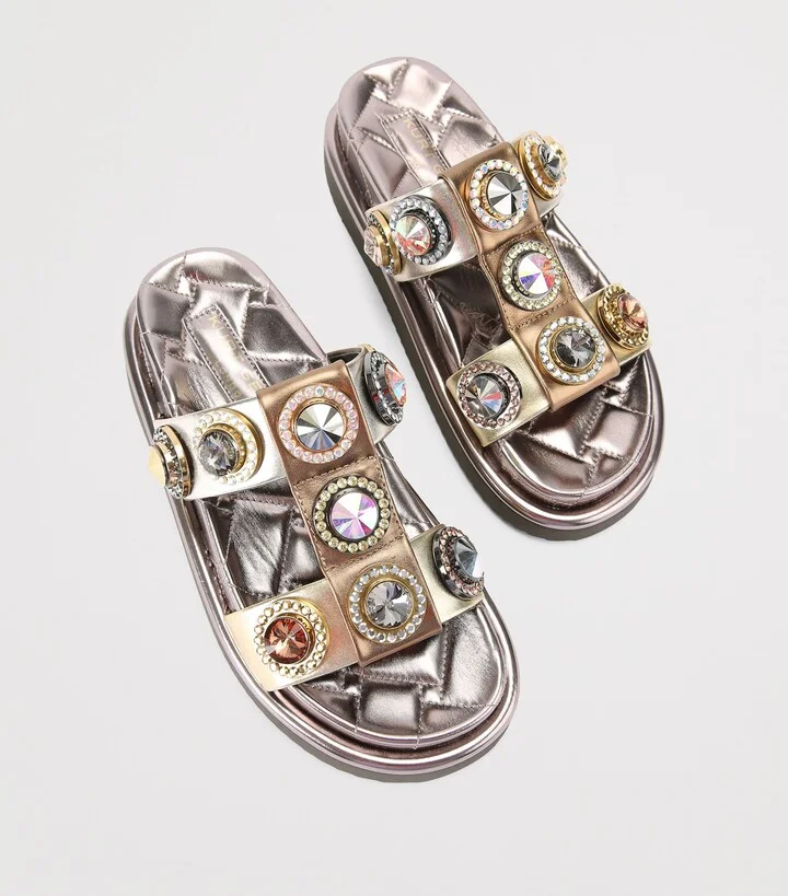 Kurt Geiger London Leather Orson Crystal Sandals - Image 4