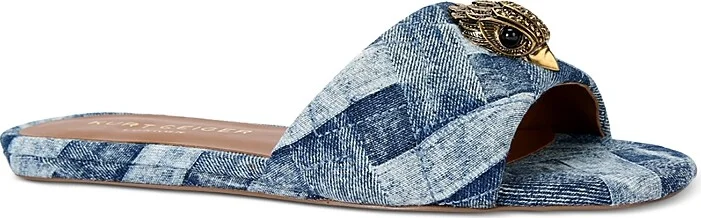 Kurt Geiger London Women's Kensington Square Toe Crystal Eagle Head Blue Slide Sandals