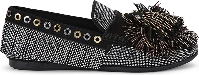 Kurt Geiger London Women's Pom Pom Moccasin Fringe Flats