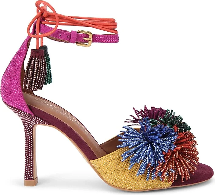 Kurt Geiger London Women's Suede Pom Pom Ankle Tie Sandals