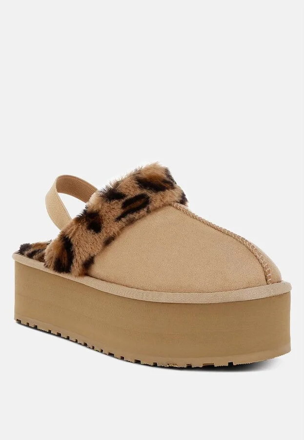 Kutchu Faux Fur Trim Platform Classic Slingback - Image 3