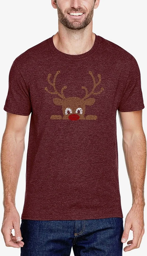 La Pop Art Men's Peeking Reindeer Premium Blend Word Art T-Shirt