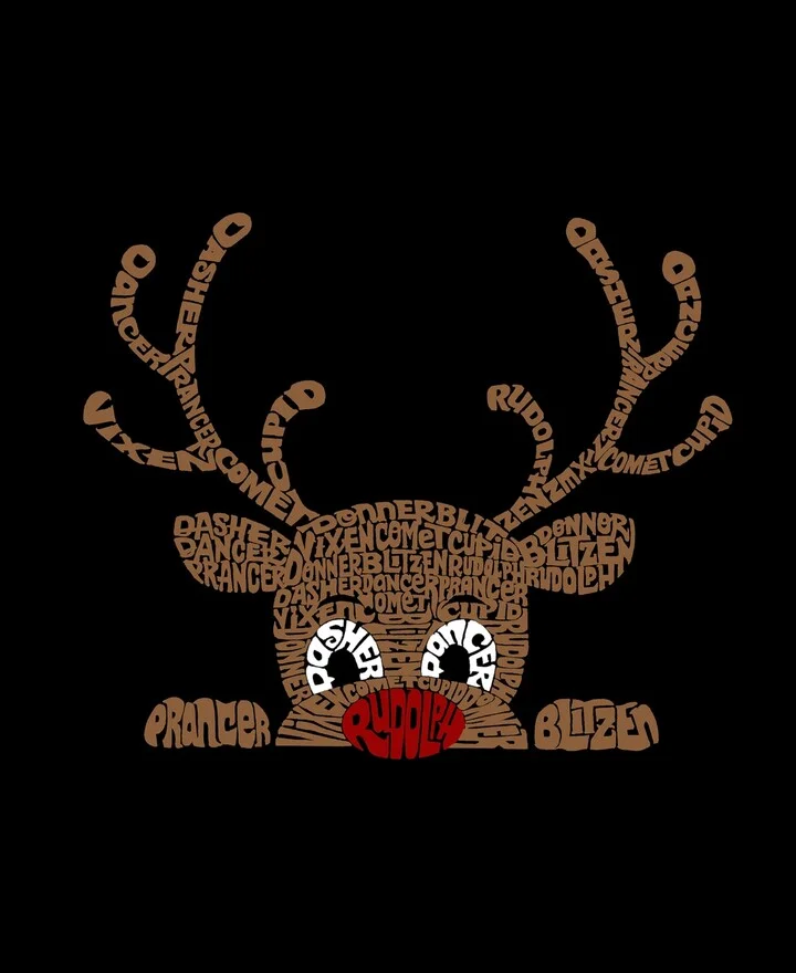 La Pop Art Men's Peeking Reindeer Word Art Crewneck Sweatshirt - Image 4
