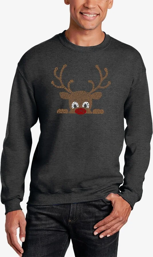La Pop Art Men's Peeking Reindeer Word Art Crewneck Sweatshirt