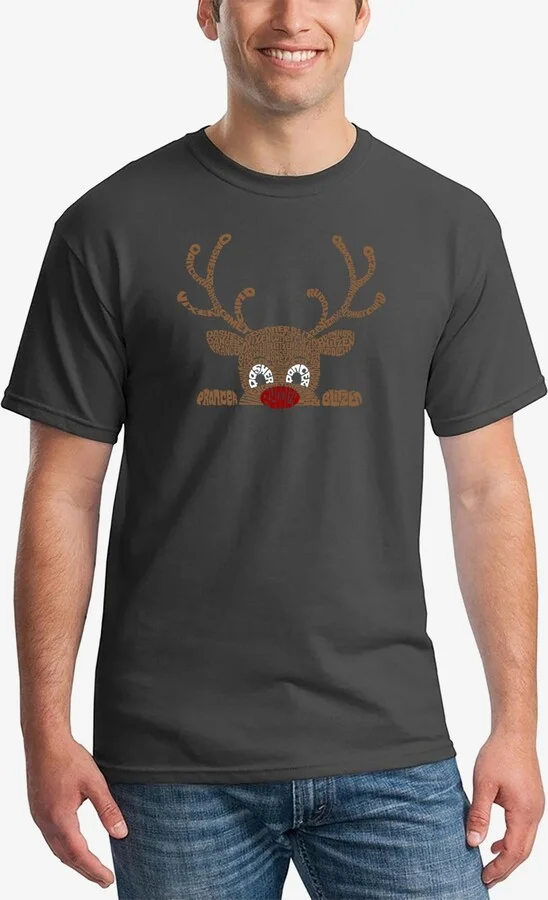 La Pop Art Men's Peeking Reindeer Word Art T-Shirt