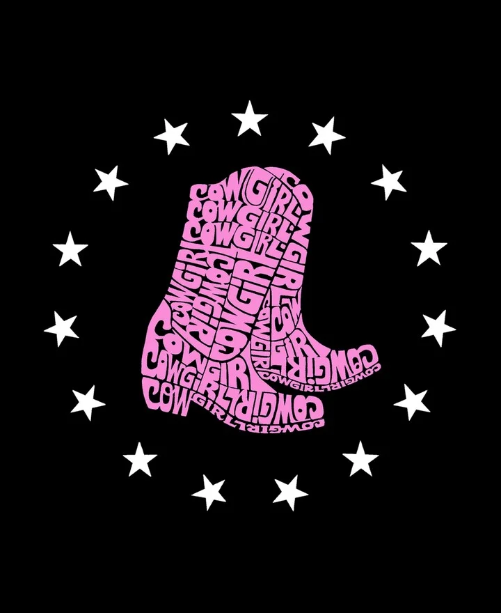 La Pop Art Women's Cowgirl Boots Word Art V-Neck T-shirt - Image 3