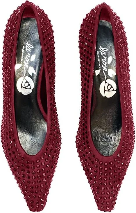 La Rose Heeled Ballerina Shoes Crystal Bordeaux - Image 2