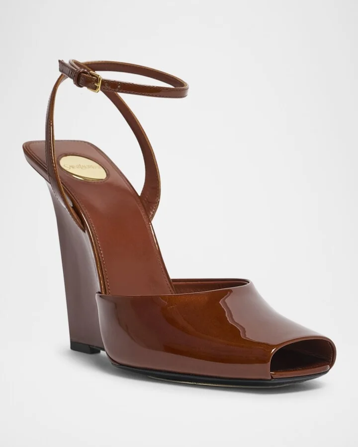 La Scandale Glossy Ankle-Strap Wedge Sandals - Image 4