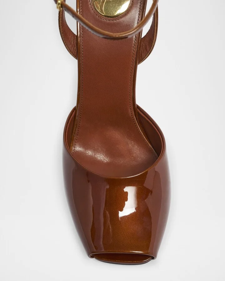 La Scandale Glossy Ankle-Strap Wedge Sandals - Image 6