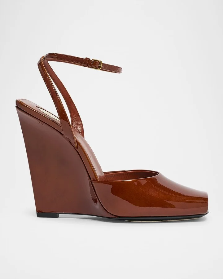 La Scandale Glossy Ankle-Strap Wedge Sandals