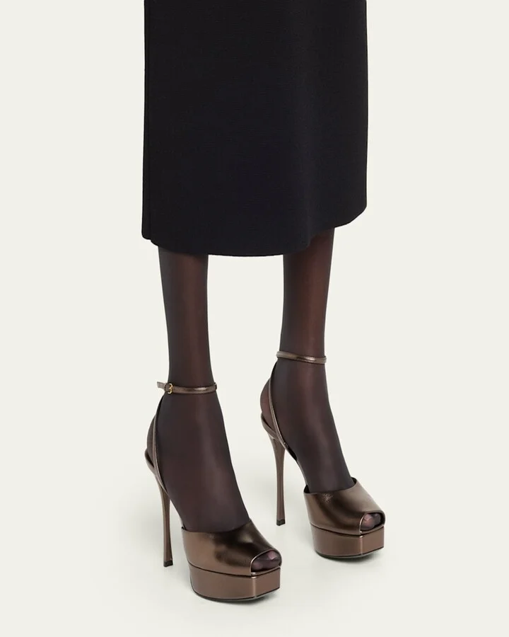 La Scandale Metallic Leather Ankle-Strap Sandals - Image 2