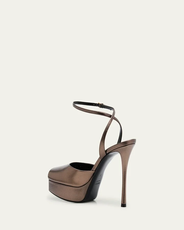 La Scandale Metallic Leather Ankle-Strap Sandals - Image 3