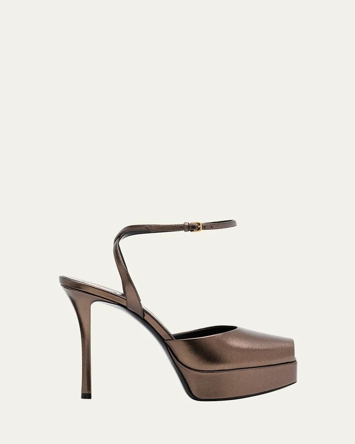 La Scandale Metallic Leather Ankle-Strap Sandals