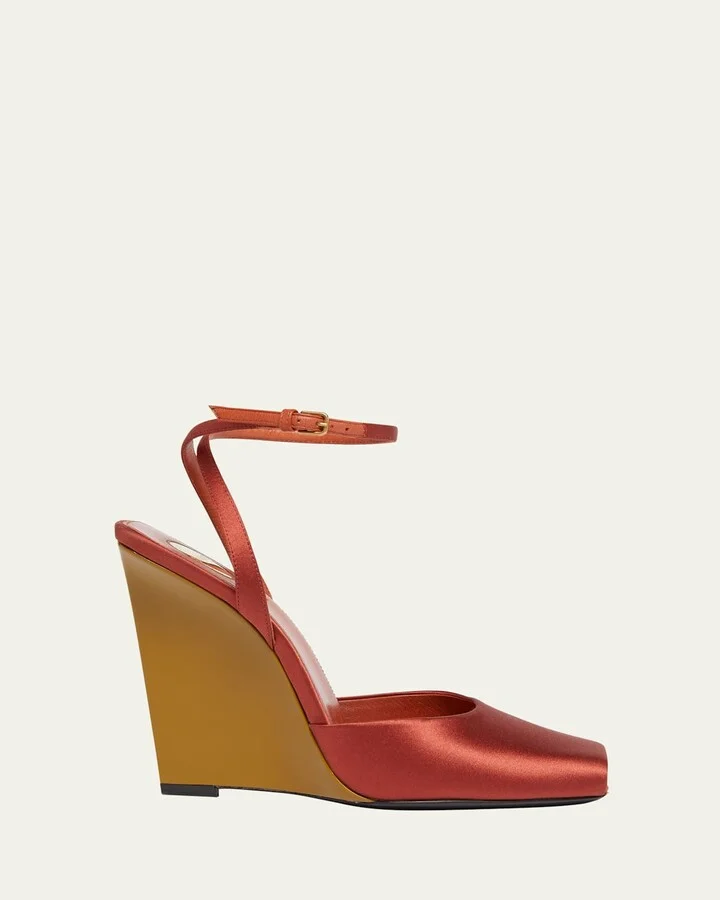 La Scandale Satin Ankle-Strap Wedge Sandals