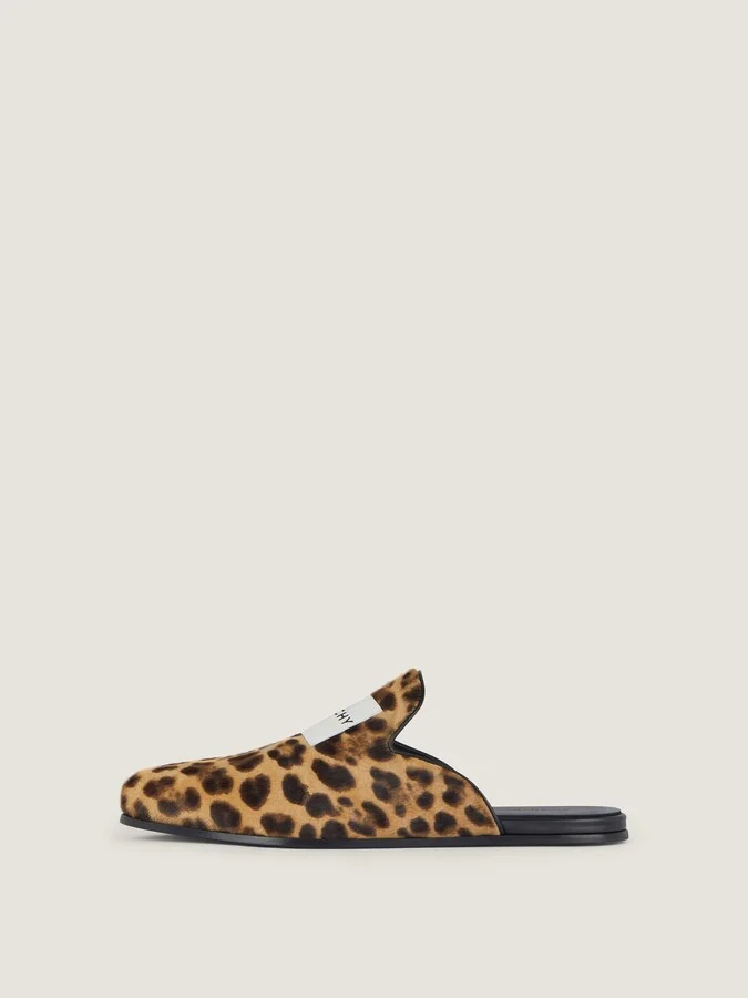 Label flat mules in leather with leopard print - Image 3
