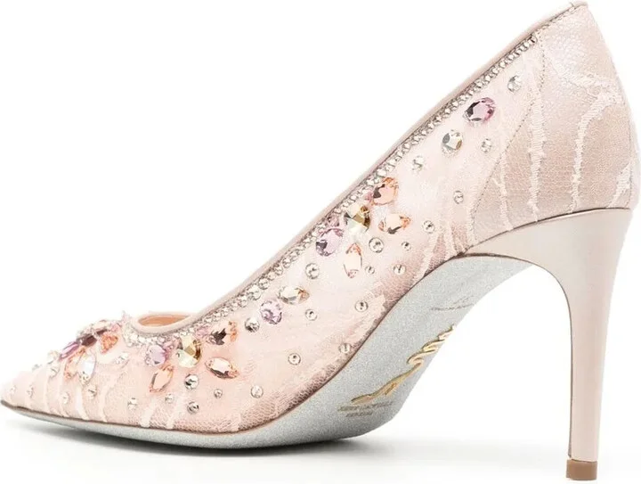 Lace Embellished Crystal Pumps - Image 3