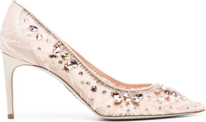 Lace Embellished Crystal Pumps