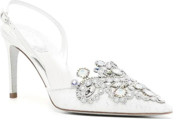 Lace Embellished Crystal Sling Back Pumps - Image 2