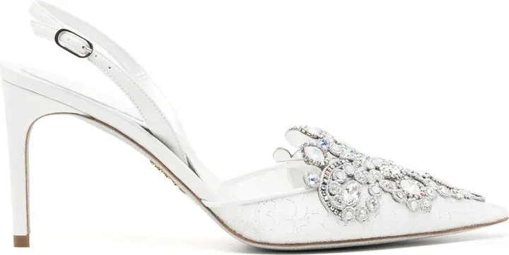 Lace Embellished Crystal Sling Back Pumps