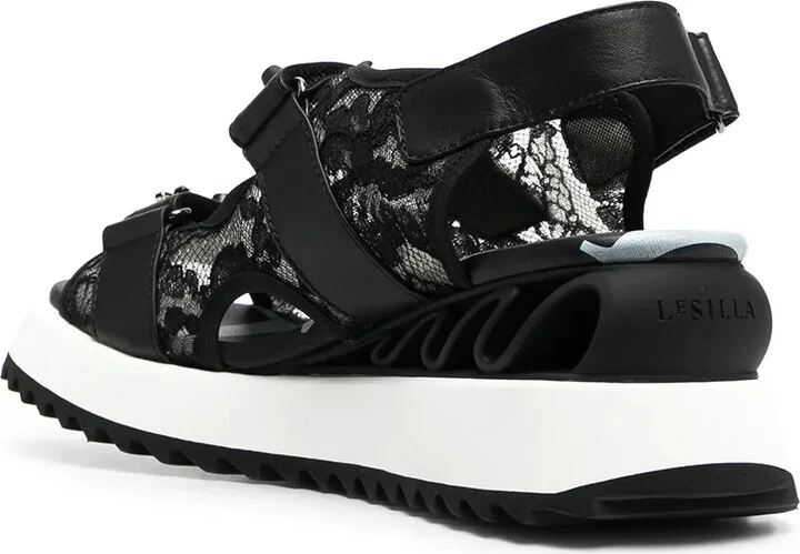 Lace-Embroidered Crystal-Detail Sandals - Image 3